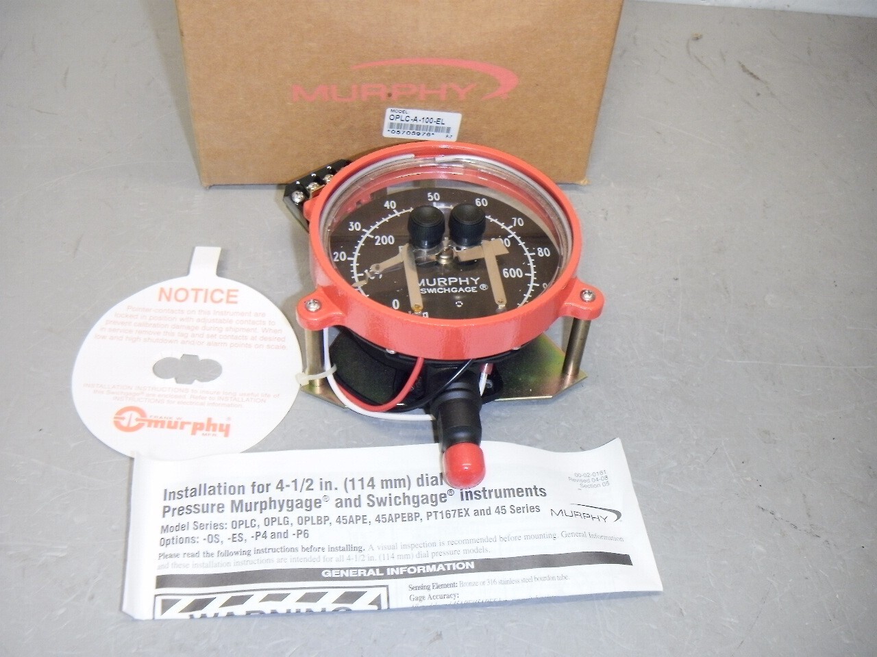 Murphy OPLC-A-100-EL Pressure Switchgage 0-100 PSI P/N: 05705976