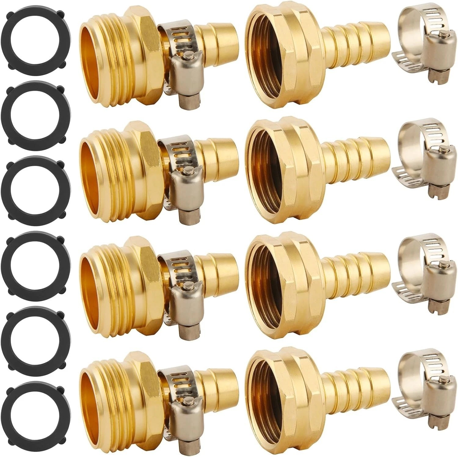 4 Set Brass Garden Hose Repair Connector Kit 4 Set, Fit for 1/2" hose 4 Set Brass Garden Hose Repair Connector Kit 4 Set, Fit for 1/2" hose