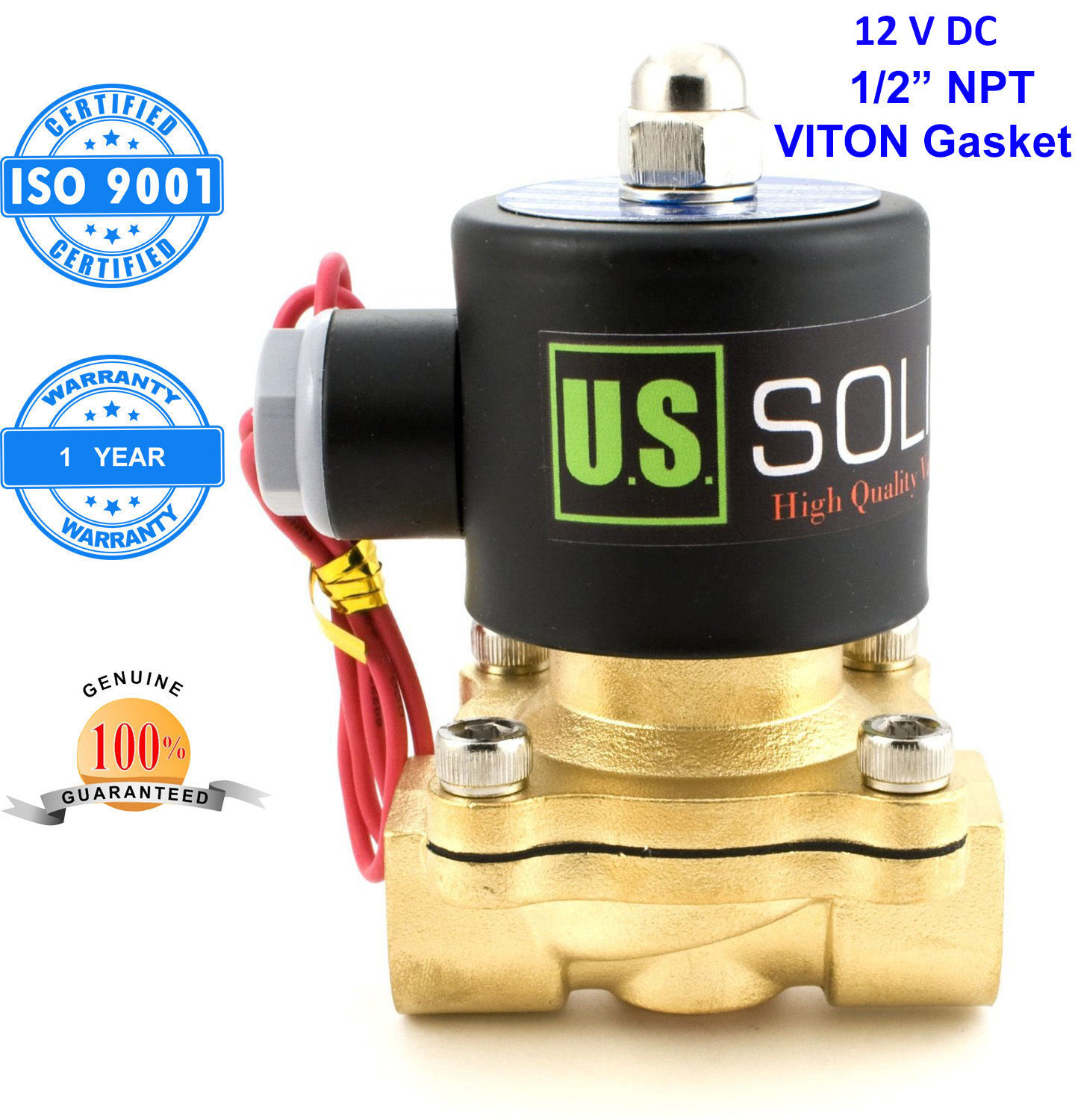 U.S. Solid 1/2\'\' Brass Electric Solenoid Valve 12V DC Normally Closed Air Water
