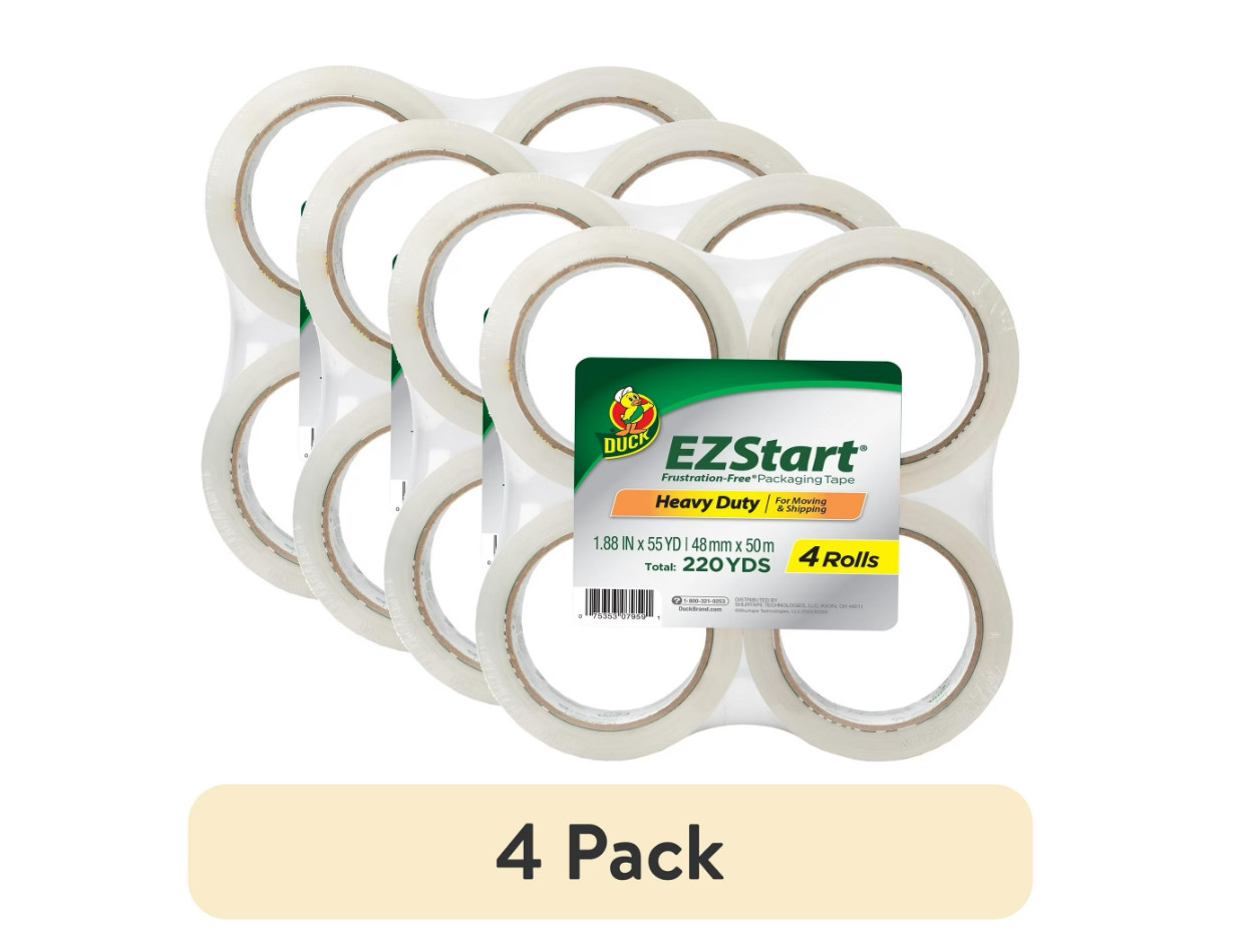 (4 pack) Duck EZ Start 1.88 in. x 54.6 yd. Clear Acrylic Packing Tape, 4-pack