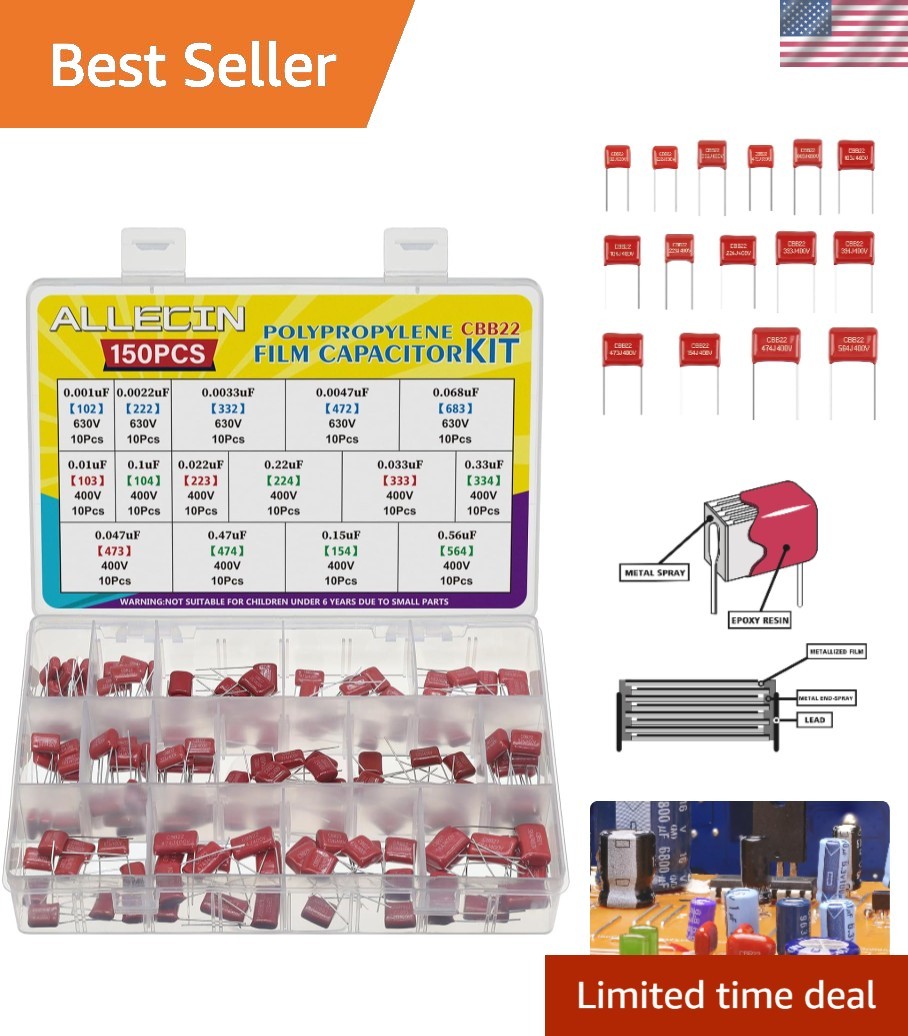 150PCS Metallized Polypropylene Polyester Film Capacitors Kit 0.001uF 0.0022u... 150PCS Metallized Polypropylene Polyester Film Capacitors Kit 0.001uF 0.0022u...
