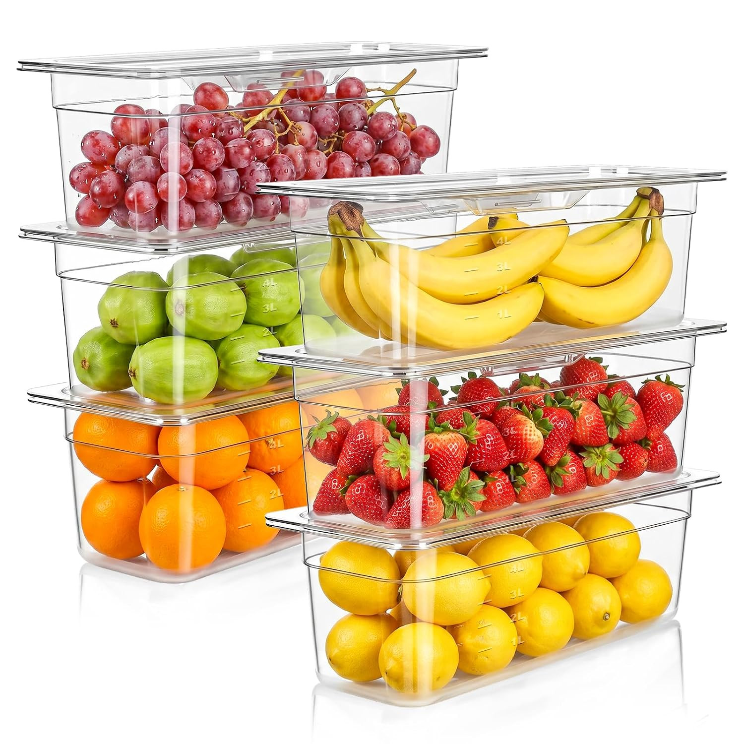 6-Pack 1/3 Size 6''Deep NSF Polycarbonate Food Pans with Lid, Clear | Commercial