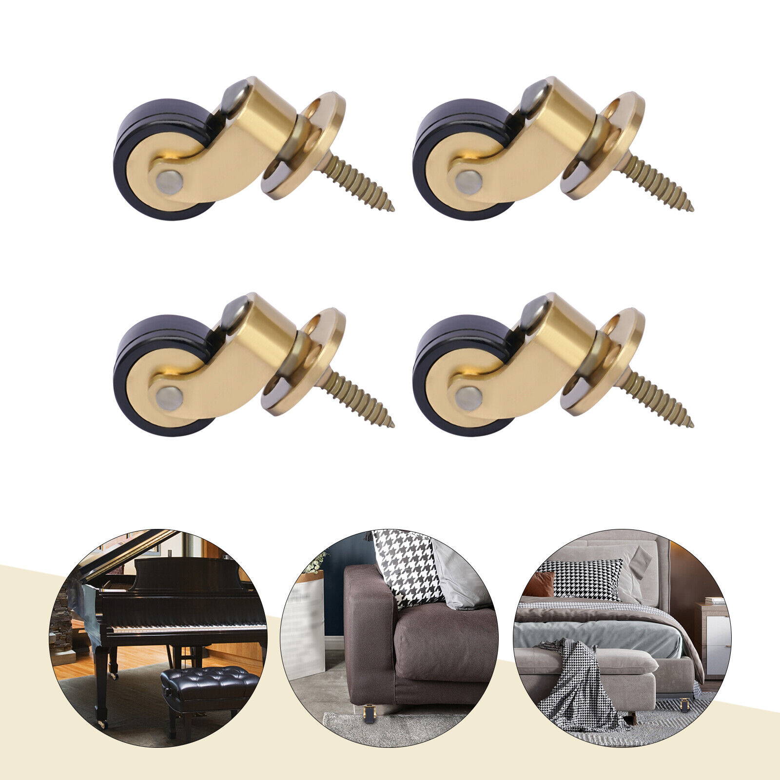 4PCS Brass Universal Furniture Caster Wheel Roller Table Chair Sofa Piano Rubber