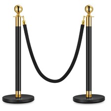 Elegant Gold Stanchion Posts, 2PCS with Black Soft Rope, 5ft Safety Barrier picture