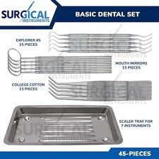 45 Basic Dental Set With Scaler Tray, Mouth Mirror, Explorer #5, Cotton Plier picture