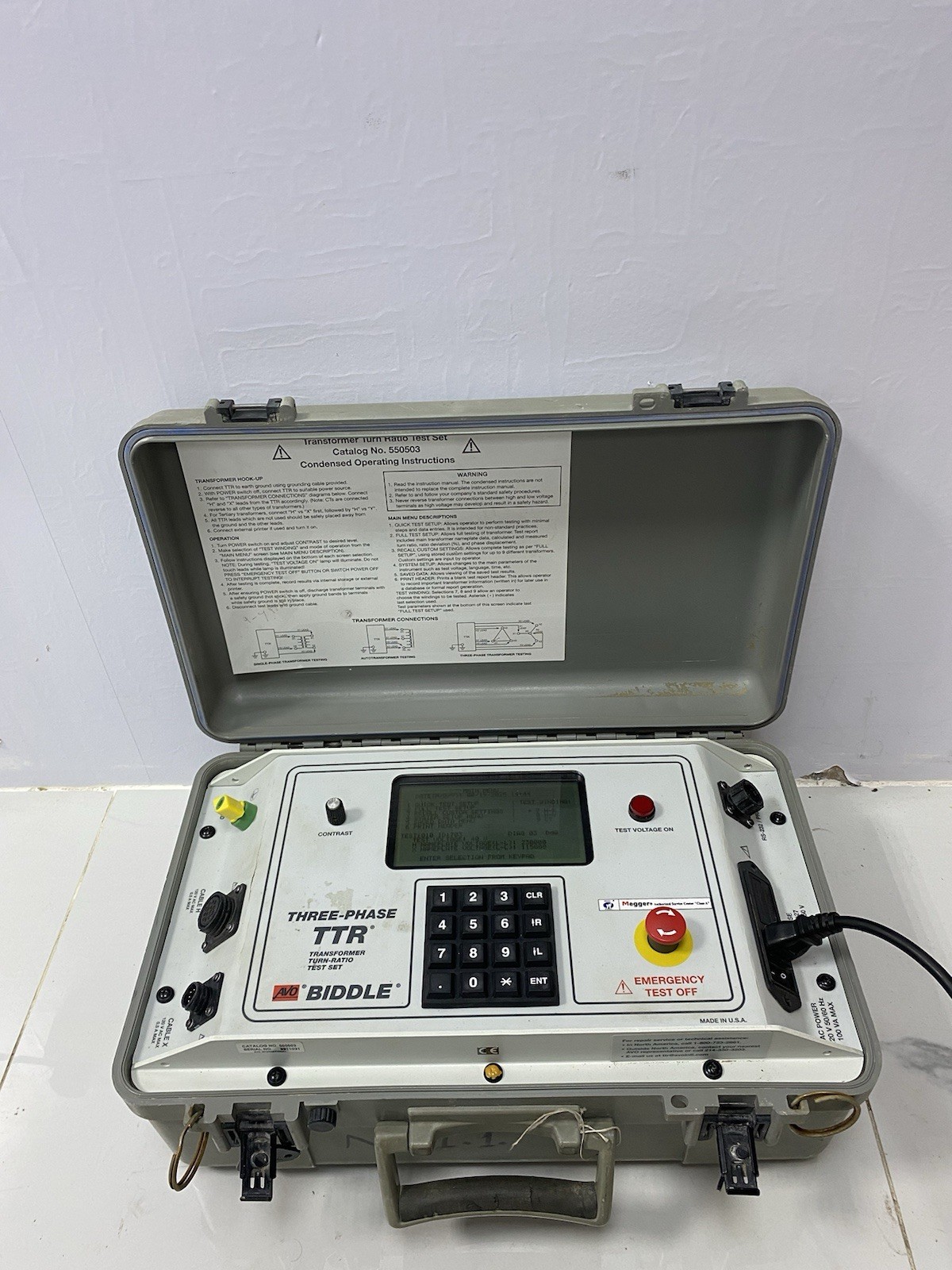 AVO BIDDLE Three Phase Transformer Turns Ratio TTR Tester Catolog 550503 AVO BIDDLE Three Phase Transformer Turns Ratio TTR Tester Catolog 550503