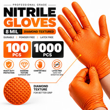 Black/Orange Nitrile Gloves 8 Mil Raised Diamond Textured | Fast Ship picture