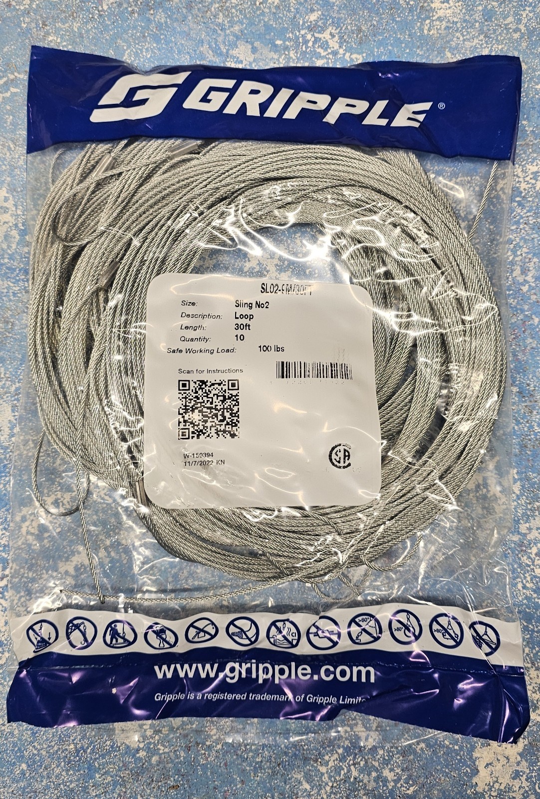 Gripple SL02-3M/-10FT SLING No2 Lot of 8 Packs of 10 80 pieces total Gripple SL02-3M/-10FT SLING No2 Lot of 8 Packs of 10 80 pieces total