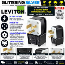 Leviton 9650-P 50A 250V NEMA 6-50P Straight Blade Grounding Angle Plug Black picture