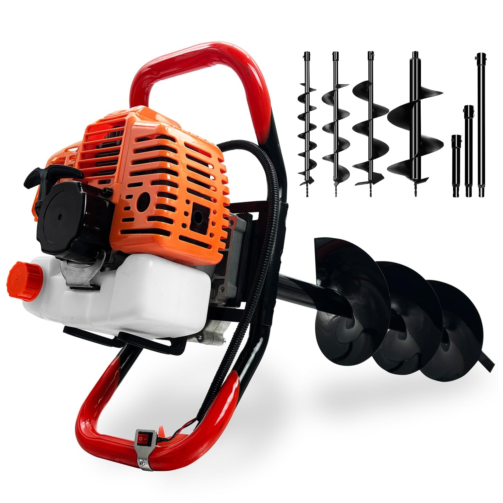 62cc Gas Post Hole Digger One Man Earth Auger Powerhead with 3 Bits