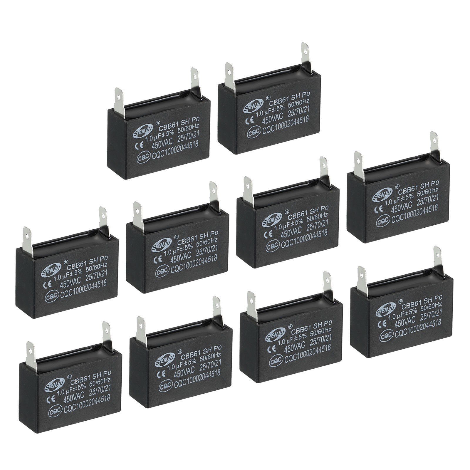 10Pcs CBB61 Ceiling Fan Capacitor 1uF 450V AC 50/60HZ with 2pins 35x24x22mm 10Pcs CBB61 Ceiling Fan Capacitor 1uF 450V AC 50/60HZ with 2pins 35x24x22mm