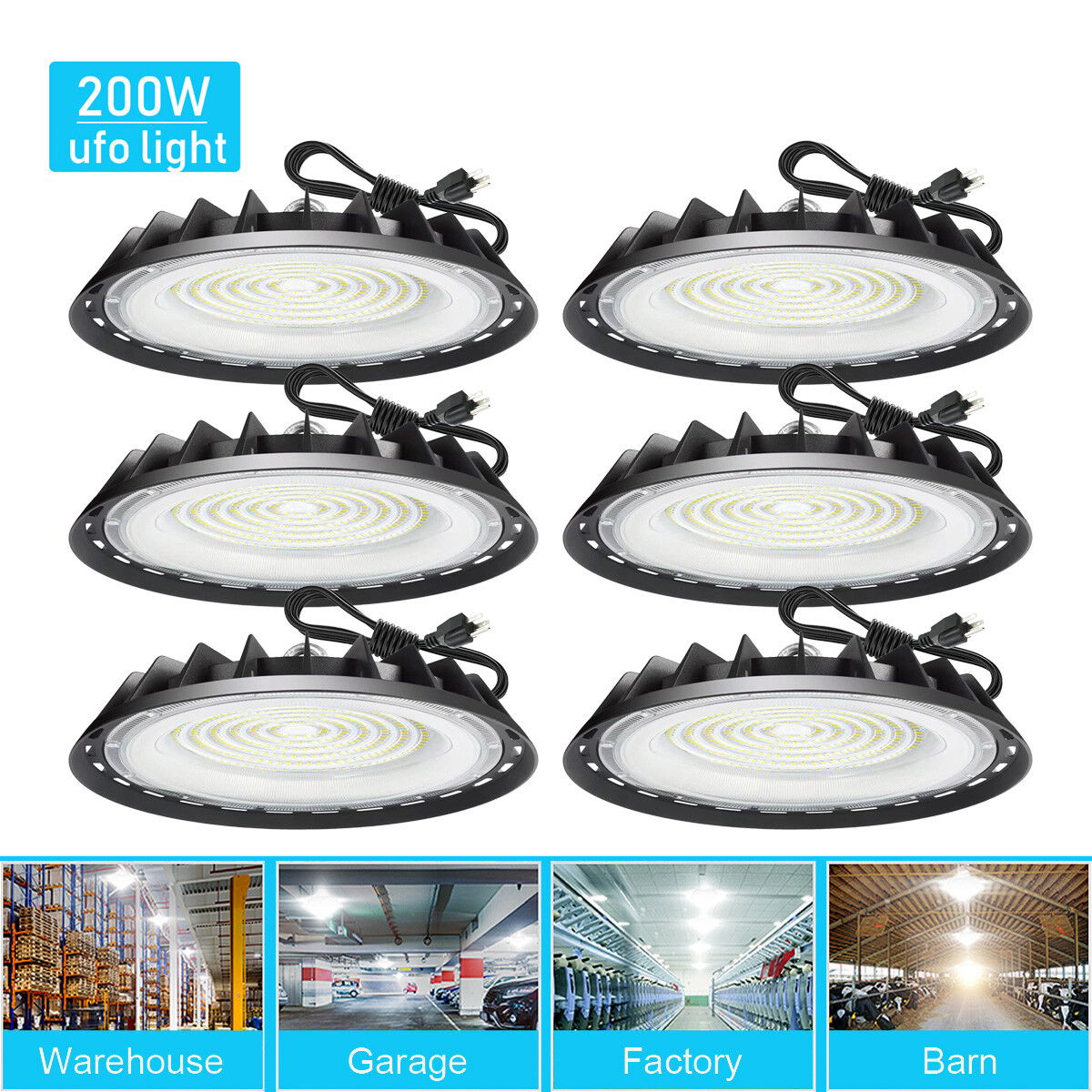 6 Pcs 200W UFO Led High Bay Light Commercial Industrial Warehouse Factory Light 6 Pcs 200W UFO Led High Bay Light Commercial Industrial Warehouse Factory Light