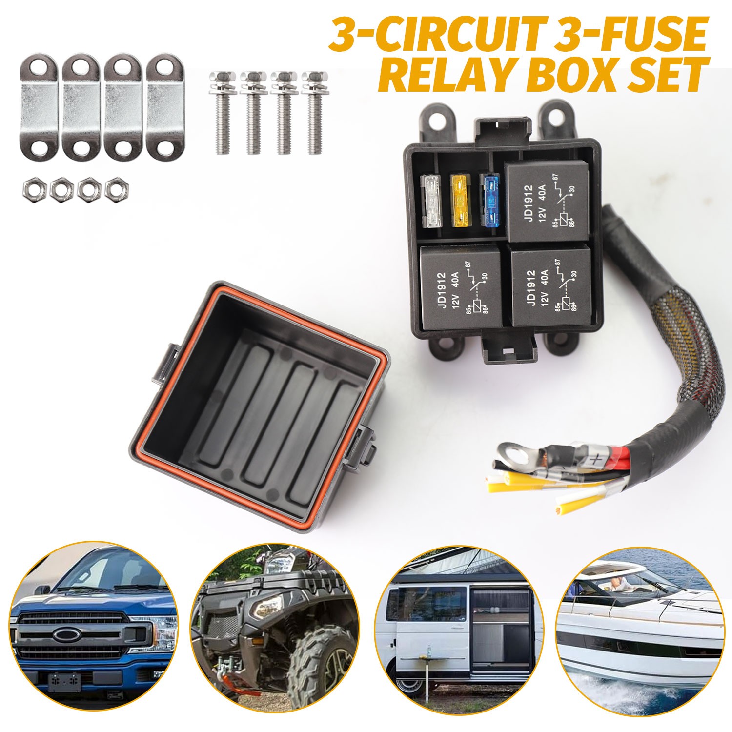 12V 3Way Pre-Wired Fuse Relay Box Kit for truck RV LS swaps lights cooling fans 12V 3Way Pre-Wired Fuse Relay Box Kit for truck RV LS swaps lights cooling fans