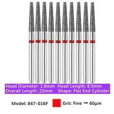 Vakker 10pc Dental Flat End Taper FG Diamond Bur 847-016F Fine Grit picture