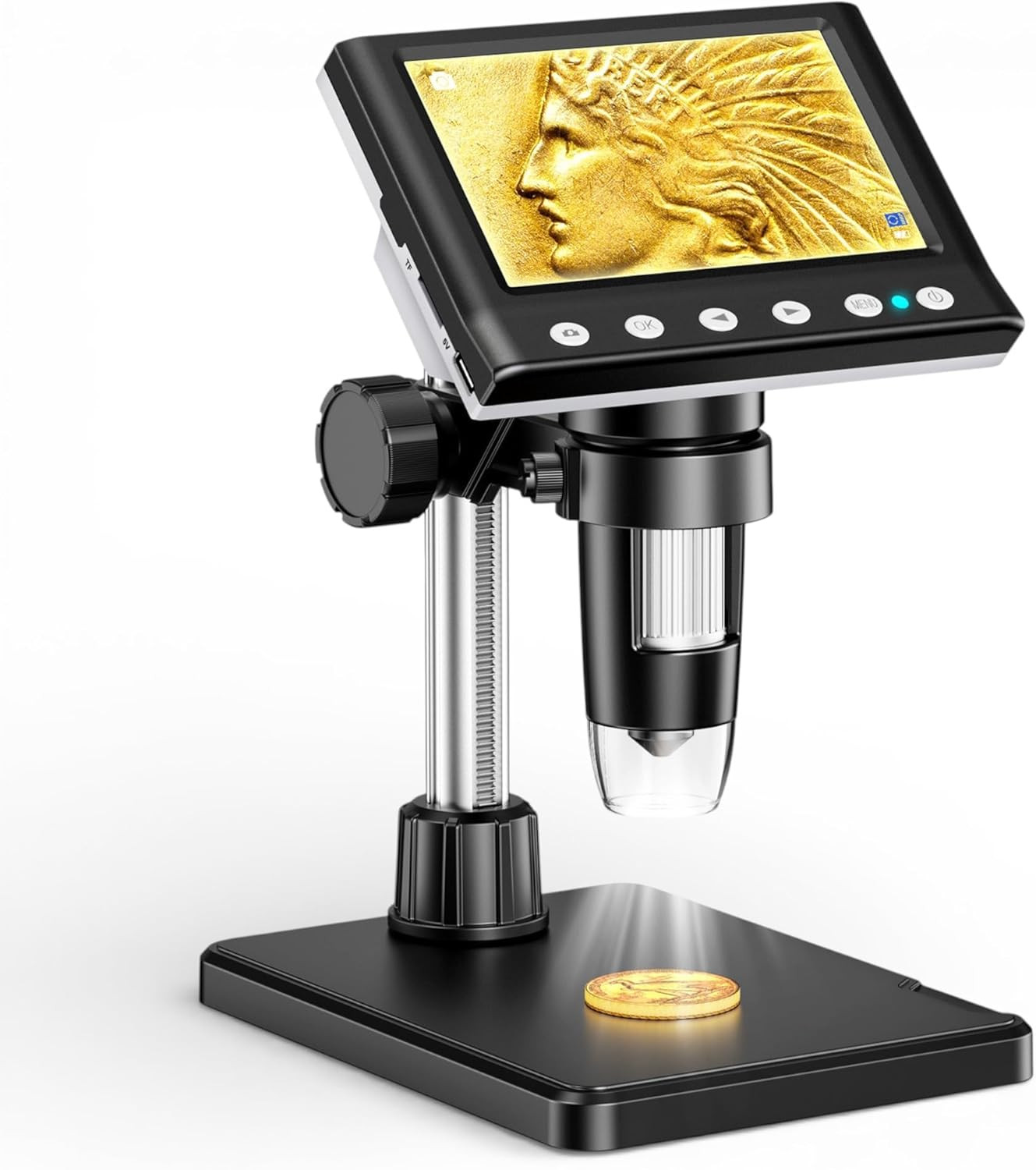4.3 Inch LCD Digital Coin Microscope, 1000X USB Magnifier with 8 Adjustable LED 4.3 Inch LCD Digital Coin Microscope, 1000X USB Magnifier with 8 Adjustable LED