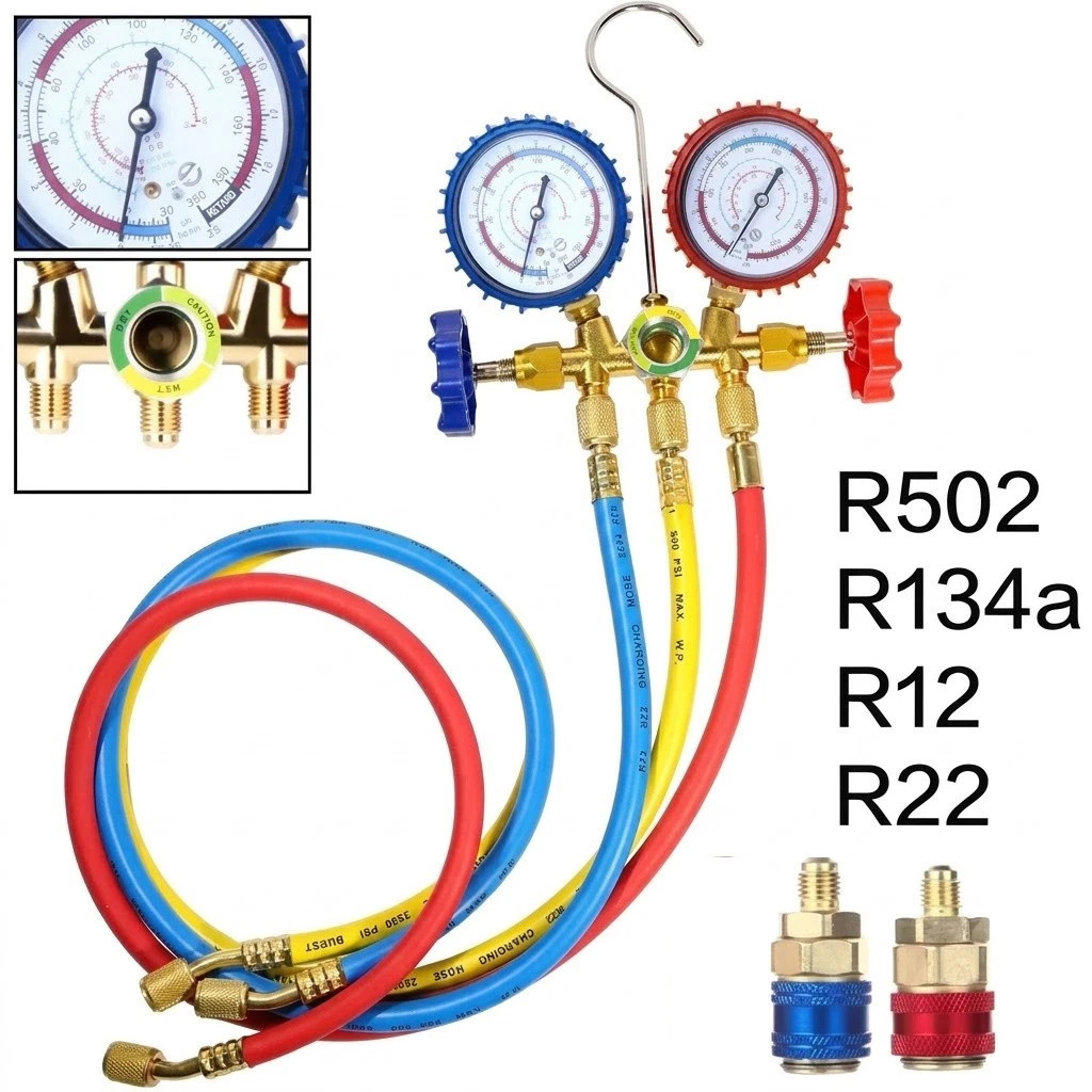 For R502 R134a R12 R22 AC Manifold Gauge Set A/C Refrigeration 3 Way Hose For R502 R134a R12 R22 AC Manifold Gauge Set A/C Refrigeration 3 Way Hose