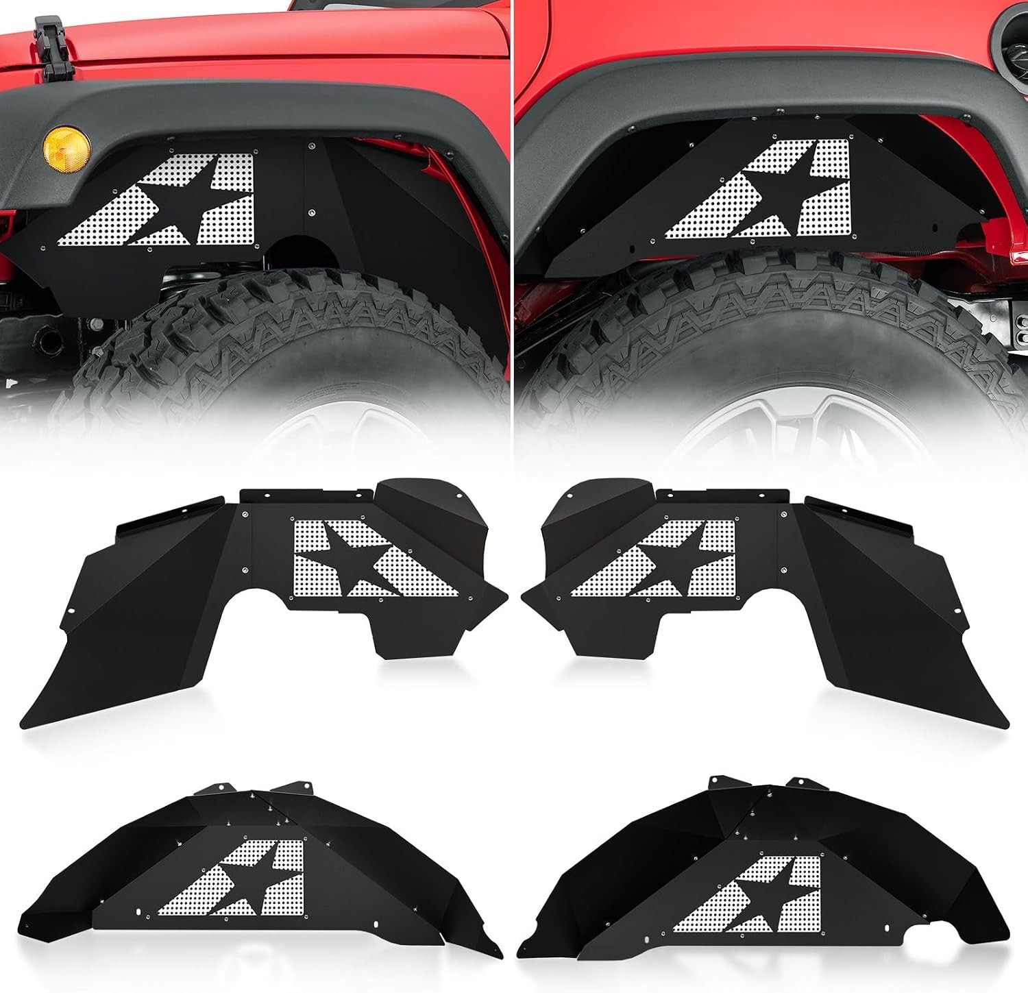 Front & Rear Inner Fender Liners Compatible with 2007-2018 Jeep Wrangler JK & JK Front & Rear Inner Fender Liners Compatible with 2007-2018 Jeep Wrangler JK & JK