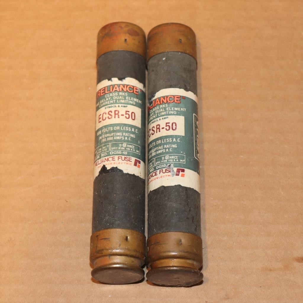 Lot of 2 Reliance Brush ECSR50 Fuses 50A 600V RK5 Time Delay Dual Element
