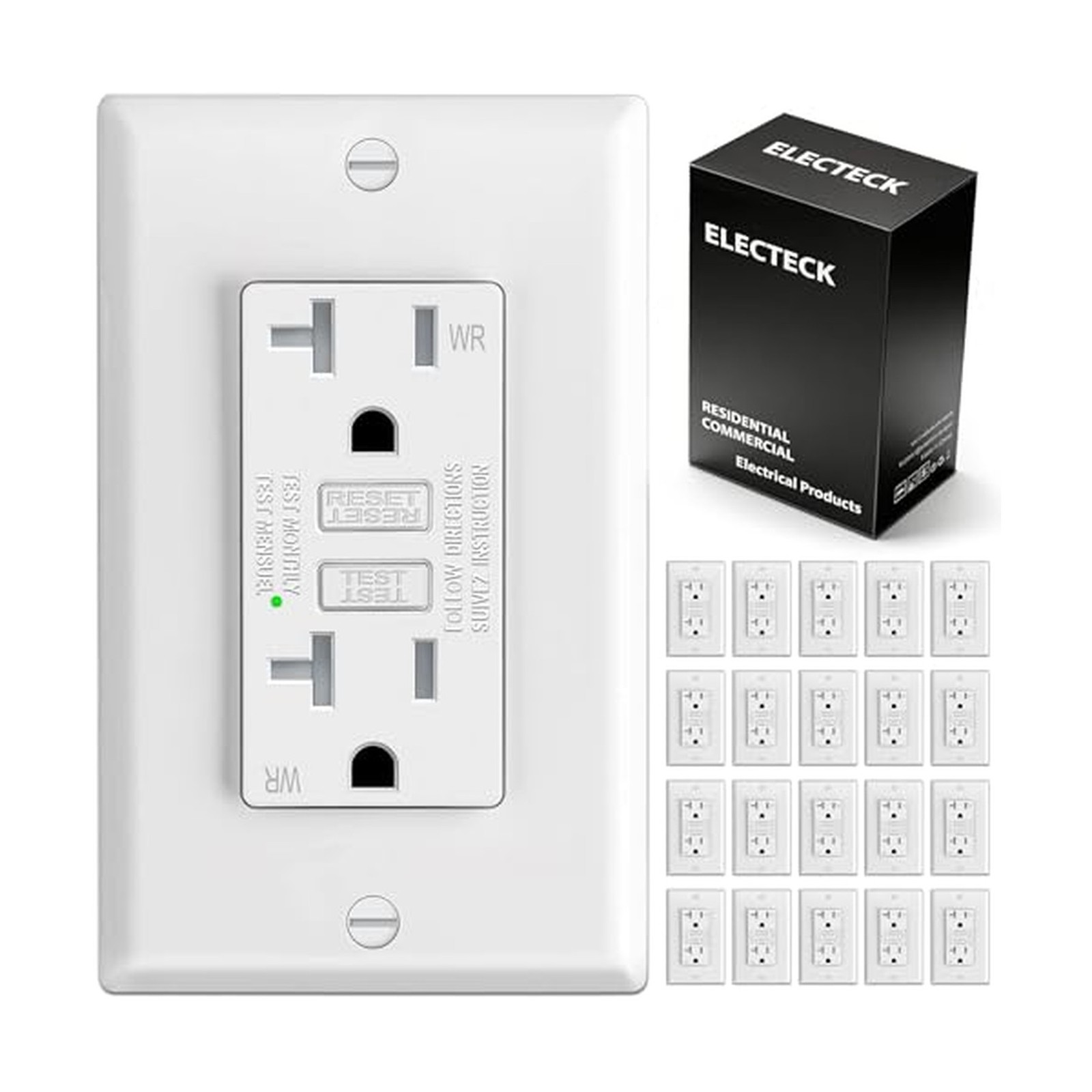 ELECTECK 20 Pack GFCI Outlets 20 Amp, Outdoor GFI, ETL Listed, White