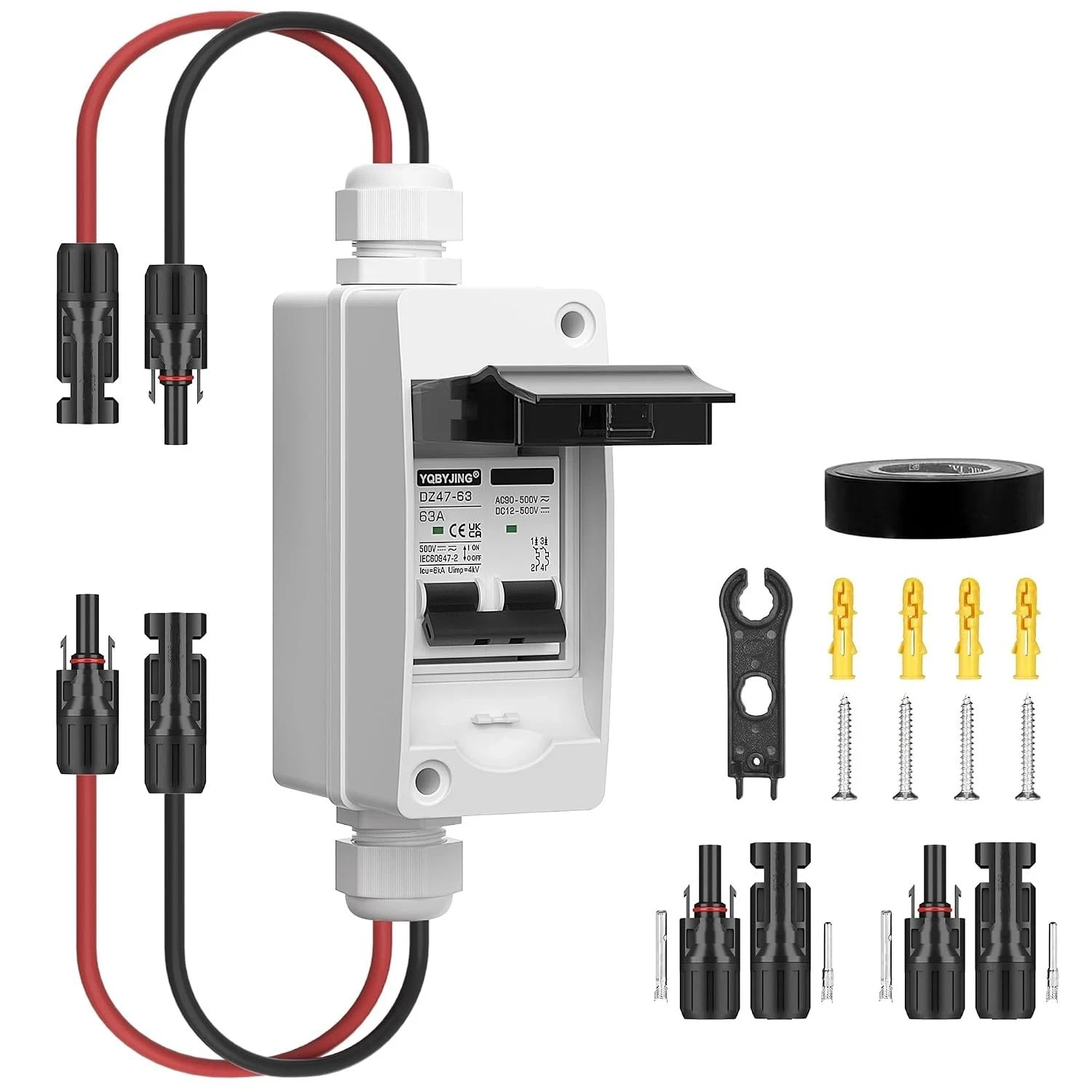 Solar Panel Disconnect Switch 63Amp DC AC Miniature Circuit Breaker 500V 2 Po... Solar Panel Disconnect Switch 63Amp DC AC Miniature Circuit Breaker 500V 2 Po...