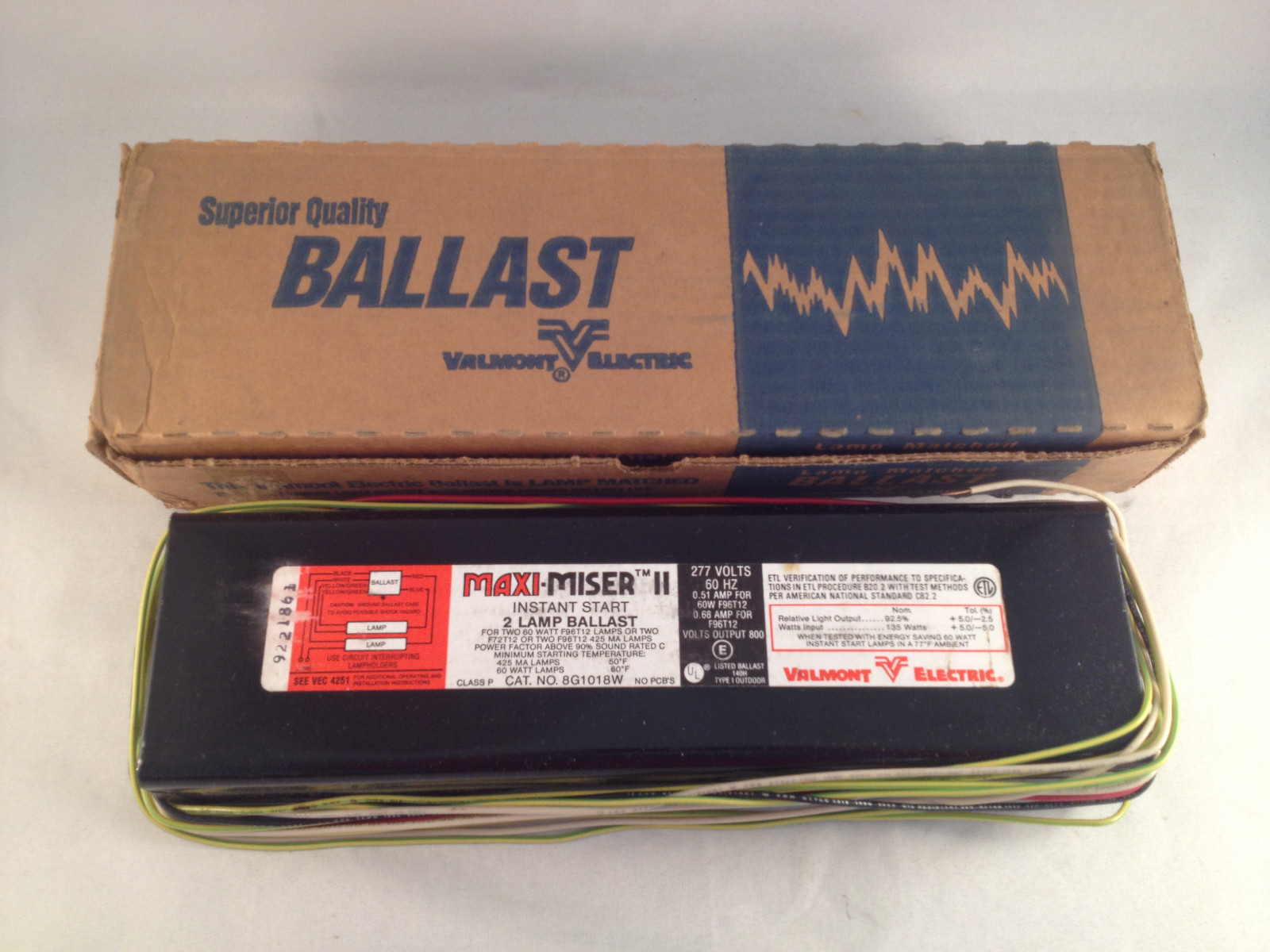 Valmount Electric Maxi-Miser II Instant Start 2 Lamp Ballast Cat No. 8G1018W NIB