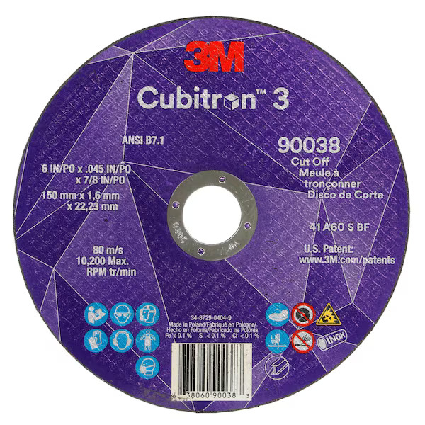 Abrasive Cut-Off Wheel, Type 27, 6 in Dia, 0.045 in Thick, 7/8 in Arbor Hole Abrasive Cut-Off Wheel, Type 27, 6 in Dia, 0.045 in Thick, 7/8 in Arbor Hole