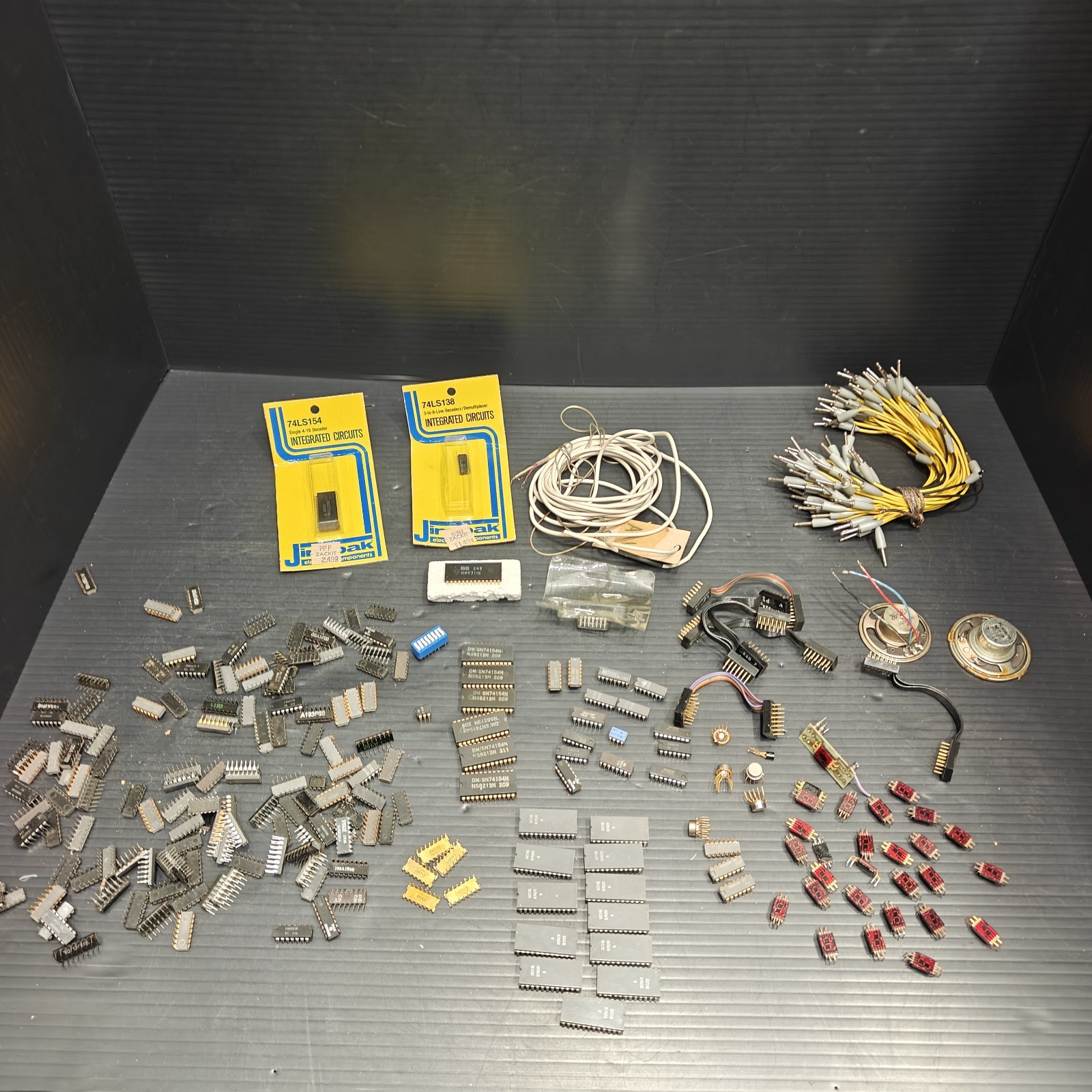 Vintage Electronic Components Mixed Lot IC Chips LED Displays Wires Untested