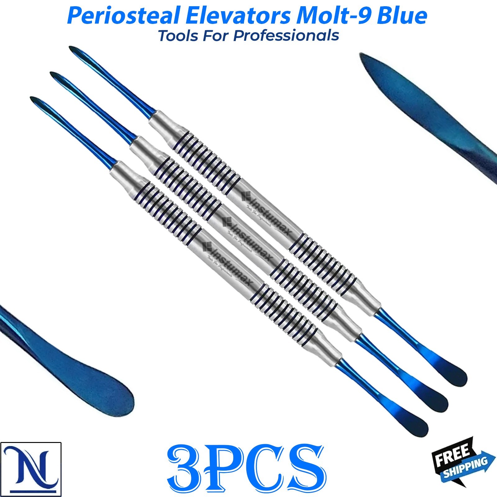 Molt #9 Dental Periosteal Elevator Blue Titanium Coated Double Ended German Molt #9 Dental Periosteal Elevator Blue Titanium Coated Double Ended German