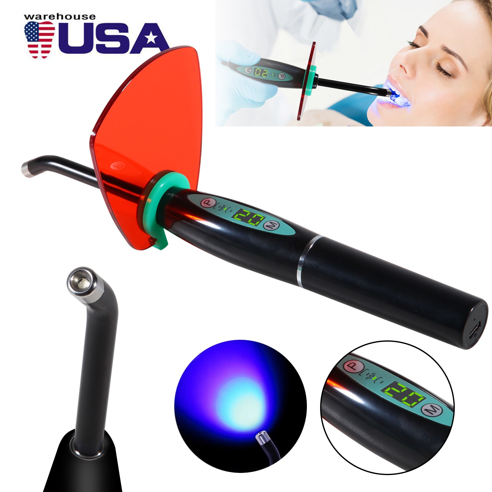 Dental Wireless Cordless LED Curing Light Lamp 2000mw 5W Tool Resin LA Dental Wireless Cordless LED Curing Light Lamp 2000mw 5W Tool Resin LA