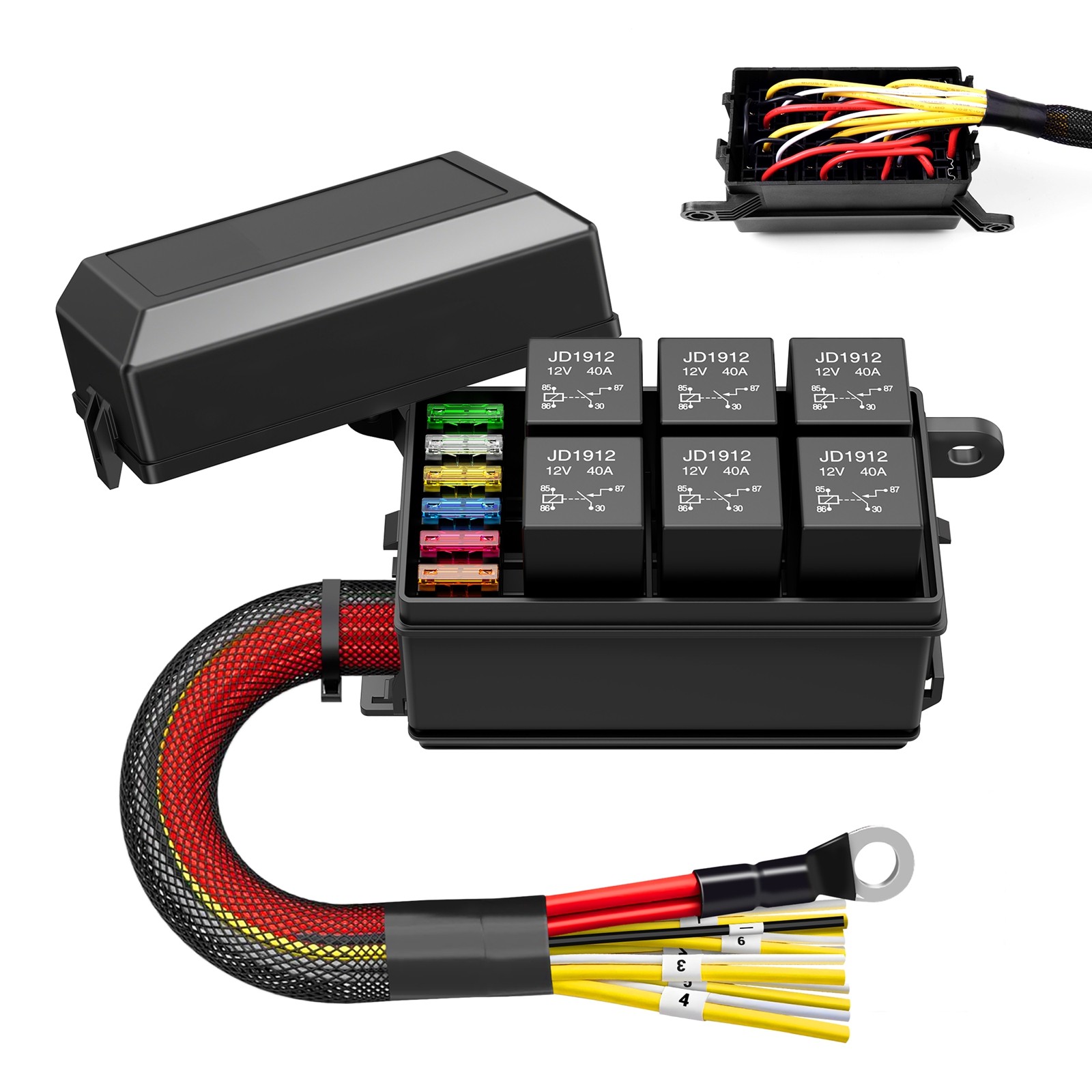 Universal 12V Waterproof Automotive 6 ATO Fuse Relay Box Block w/ Harness Marine Universal 12V Waterproof Automotive 6 ATO Fuse Relay Box Block w/ Harness Marine