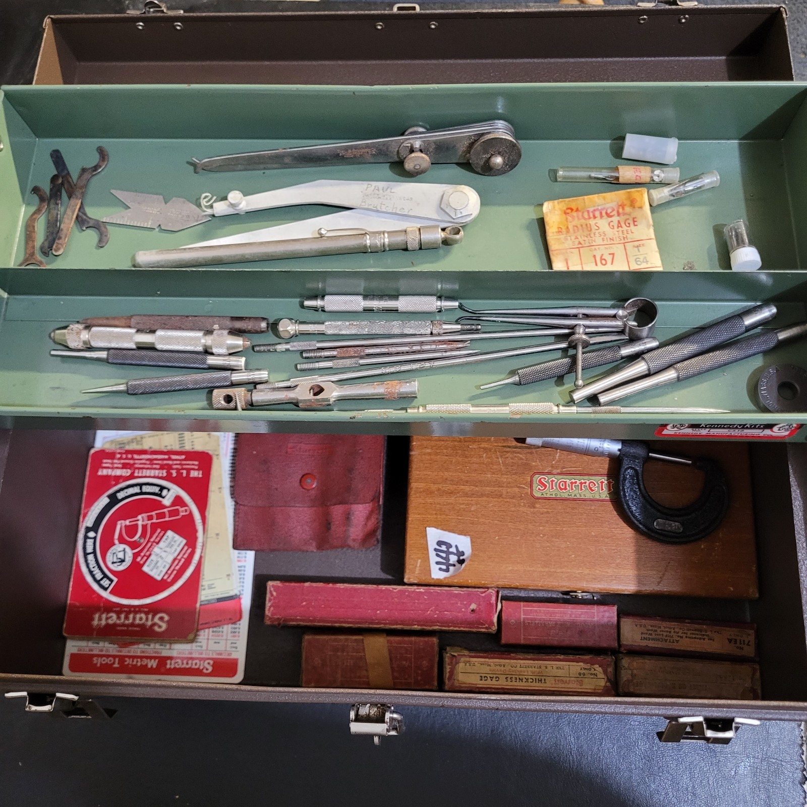 Starrett Machinist Tools In Kennedy Toolbox VINTAGE USA Starrett Machinist Tools In Kennedy Toolbox VINTAGE USA