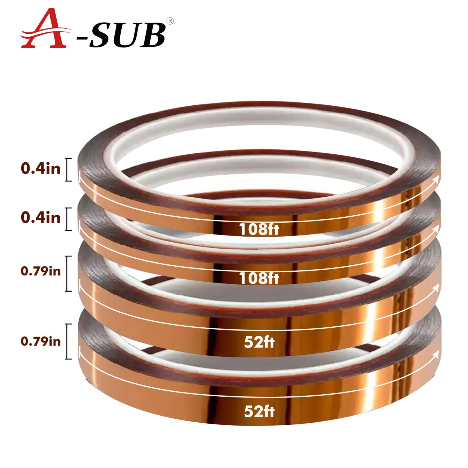 A-SUB 4 Rolls Polyimide High Temperature Tapes Heat Resistant 10mm, 20mm A-SUB 4 Rolls Polyimide High Temperature Tapes Heat Resistant 10mm, 20mm