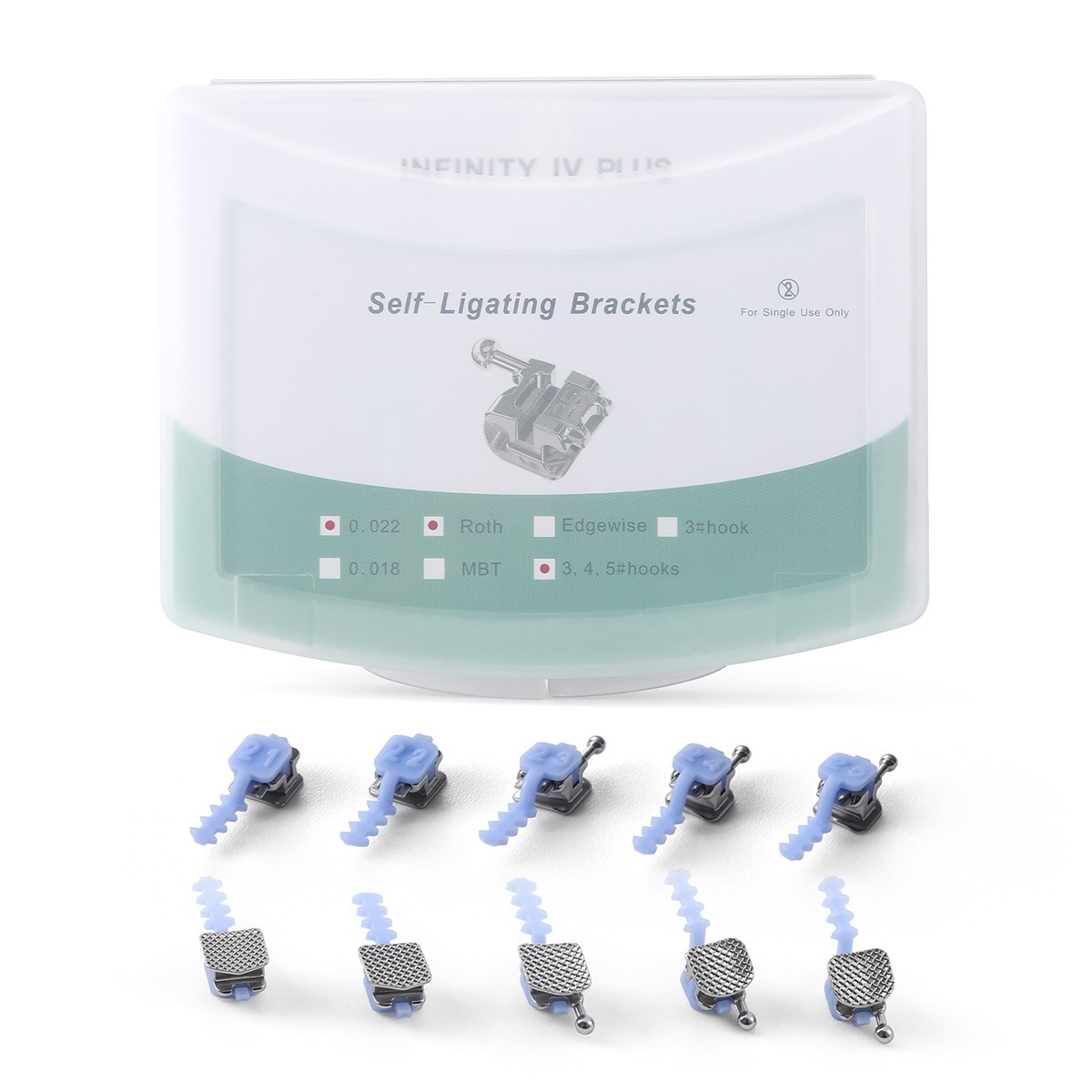 AZDENT Dental Ortho Bracket Brace Self-Ligating MBT/Roth.022 345 Hooks Mesh Base AZDENT Dental Ortho Bracket Brace Self-Ligating MBT/Roth.022 345 Hooks Mesh Base