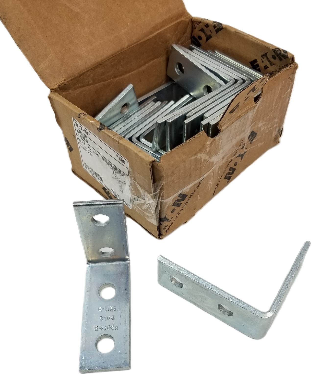 25 EATON B104ZN Four Hole Corner Angle B-Line Series Zinc Plated Made In USA NEW 25 EATON B104ZN Four Hole Corner Angle B-Line Series Zinc Plated Made In USA NEW