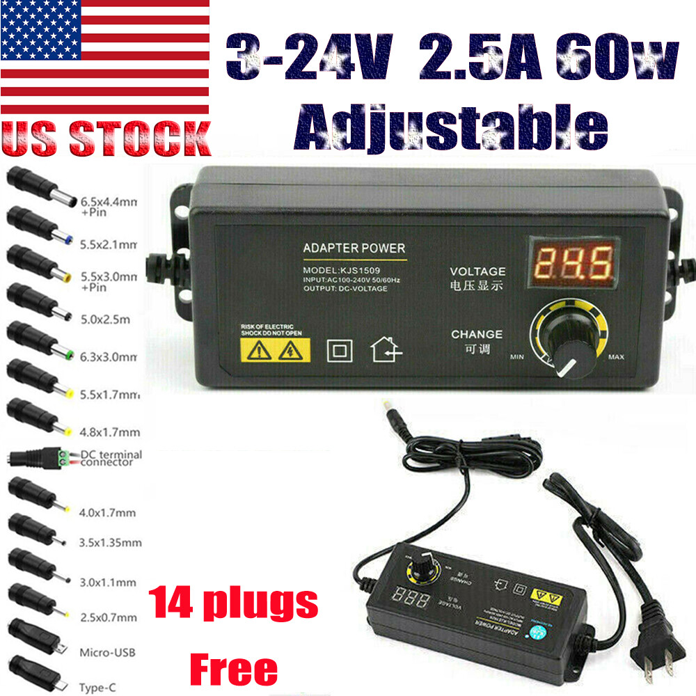 Adjustable AC/DC 60w Power Supply Adapter Charger Variable 3V-24V Universal