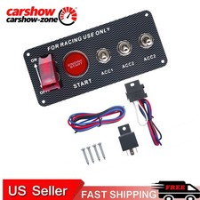 5in1 Ignition Switch Panel Engine Start Push Button Toggle 12V LED Carbon Fiber picture