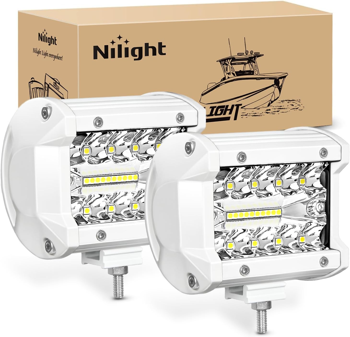 Nilight Marine LED Light Pods 2PCS 4‑Inch White | Waterproof Spot Flood Combo Li