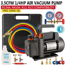 A/C Manifold Gauge Set R134A R410a R22 With 3,5 CFM 1/4HP Air Vacuum Pump W/ Oil picture
