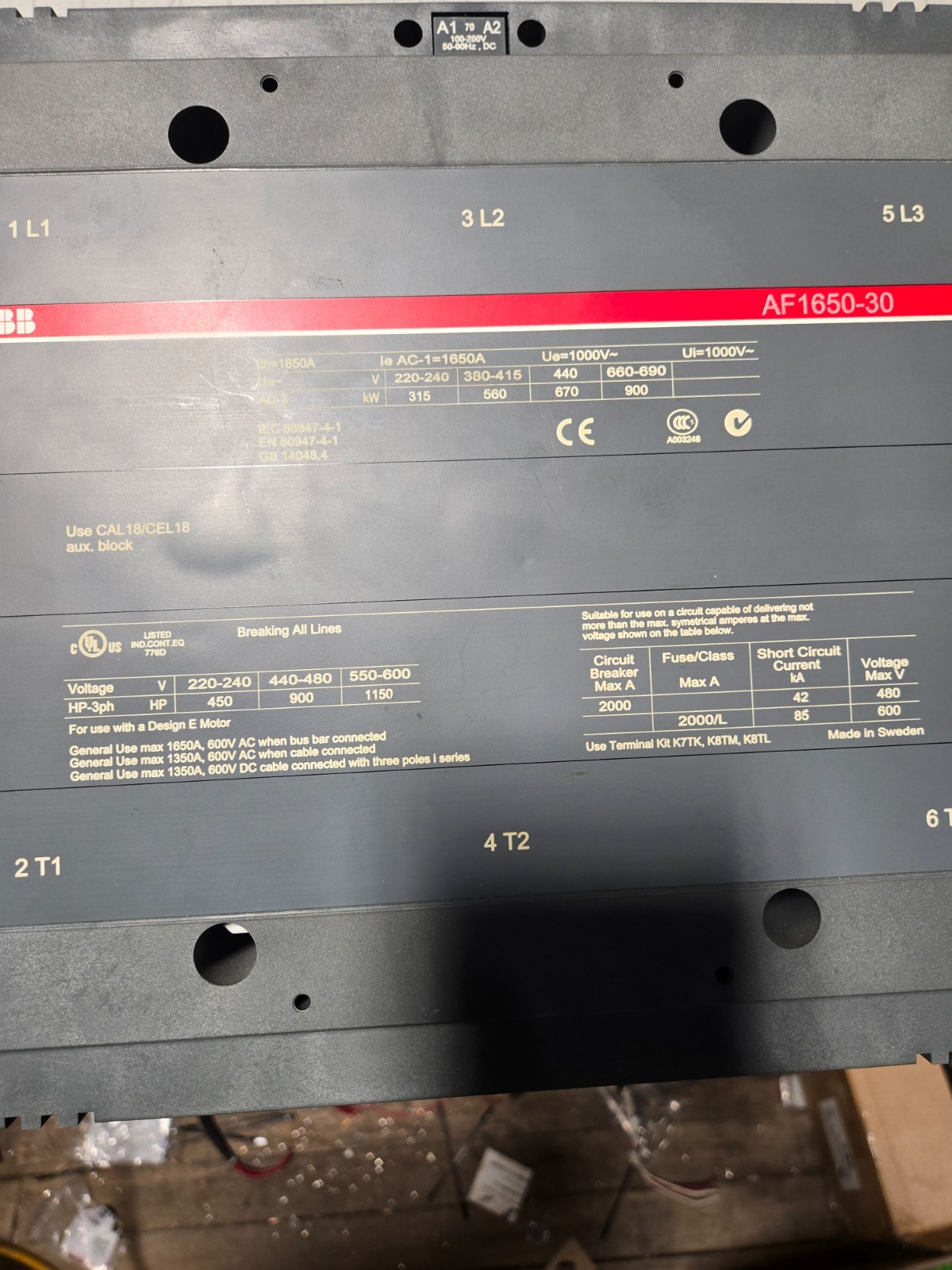 ABB AF1650-30 Contactor - 1650 amps 1000 volt 3 pole