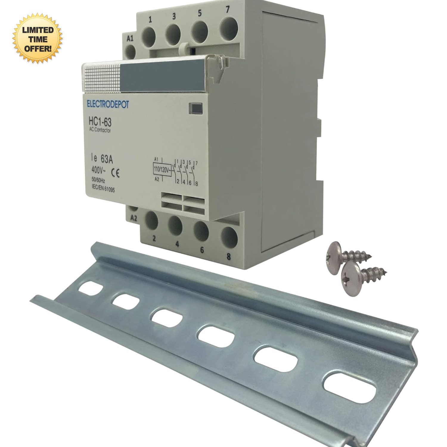 60 Amp 4 Pole Normally Open Contactor, 110-120V Coil, 40A Motor Load, 63A Lig... 60 Amp 4 Pole Normally Open Contactor, 110-120V Coil, 40A Motor Load, 63A Lig...