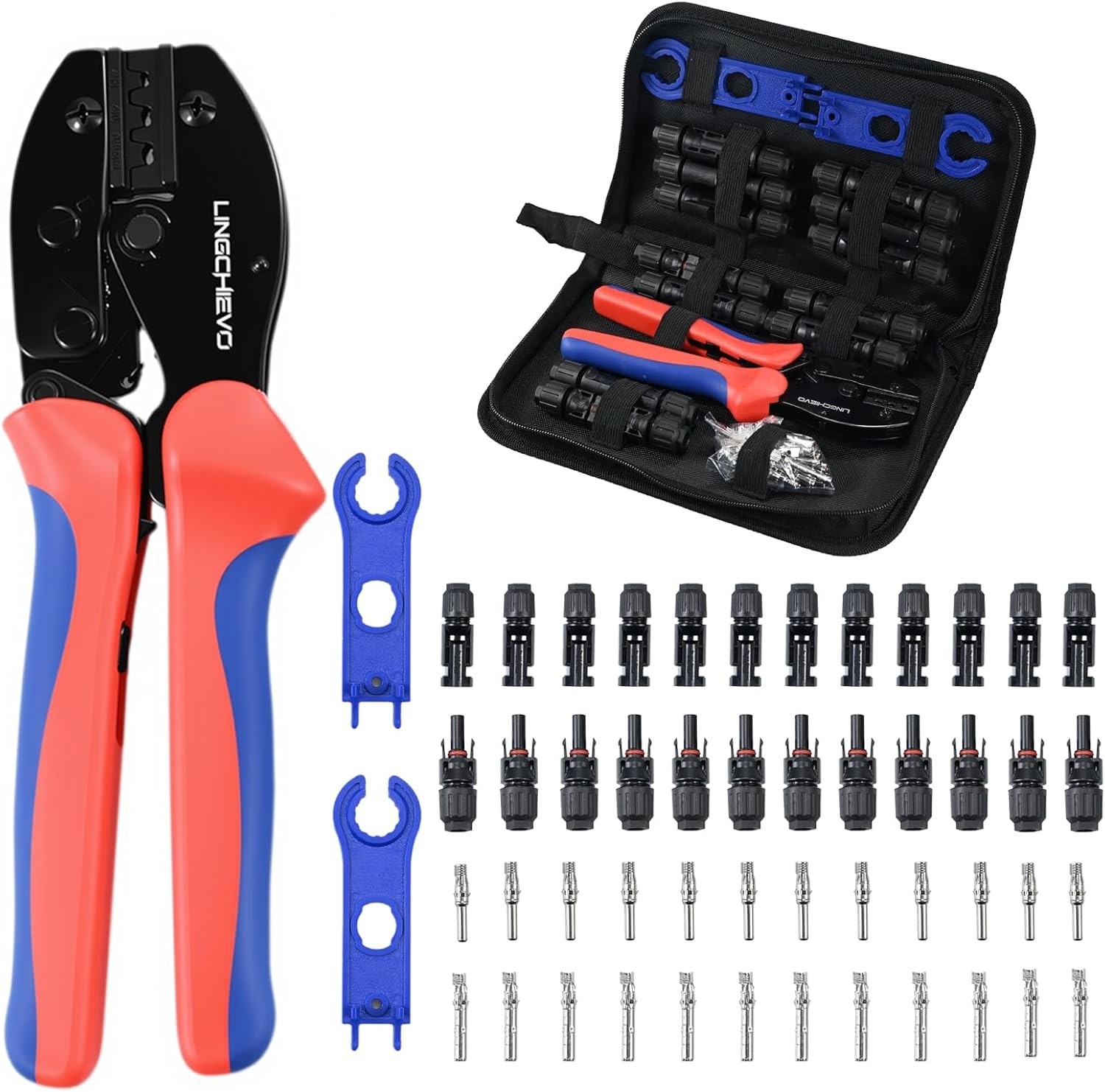 Solar Crimper Tool Kit with 12 PCS MC4 Connectors,2 Solar Connector Spanner Wren Solar Crimper Tool Kit with 12 PCS MC4 Connectors,2 Solar Connector Spanner Wren