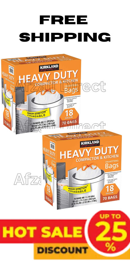 2 Packs- Kirkland Heavy Duty Compactor & Kitchen Trash Bags 18 Gallon 70 CT Each 2 Packs- Kirkland Heavy Duty Compactor & Kitchen Trash Bags 18 Gallon 70 CT Each