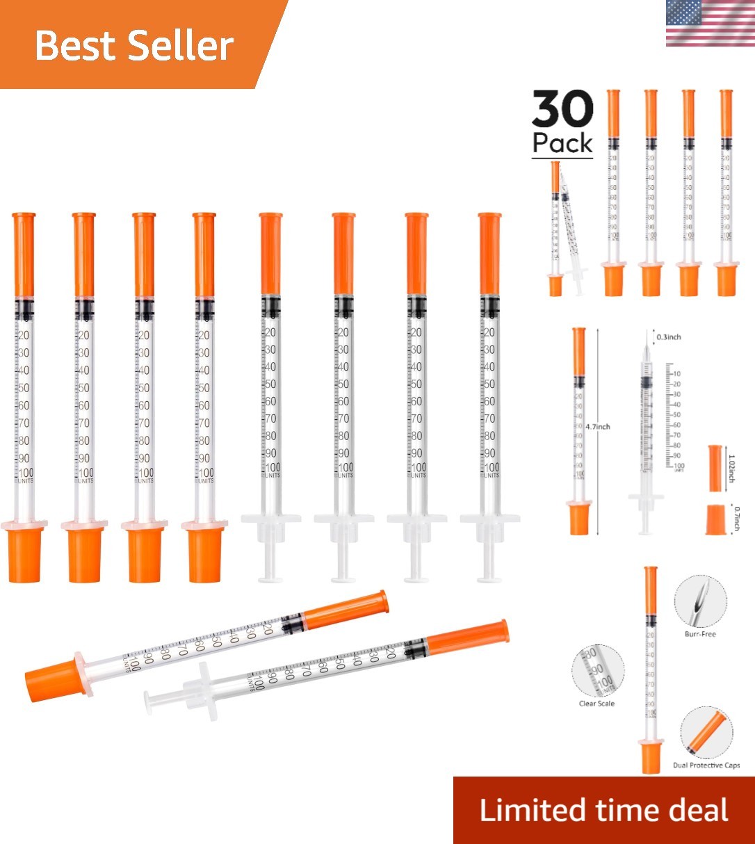 U-100 1ml 30G Disposable Syringes (30 Pack) - Accurate Measurement & Safe Design