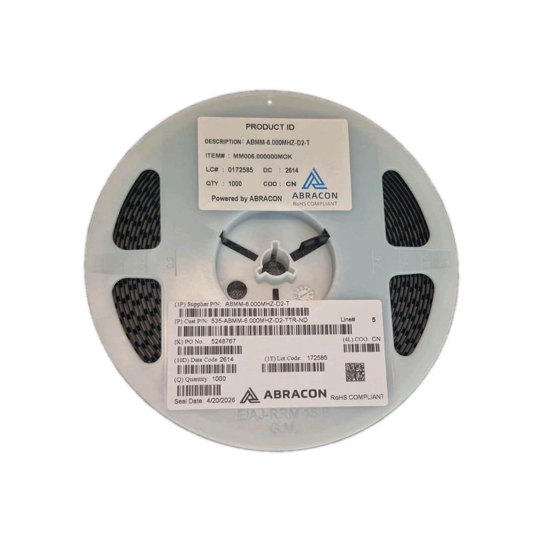 Abracon ABMM-6.000MHZ-D2-T Reel Of 1000 CRYSTAL 6 MHz ±20ppml 18pF 70 Ohms 4-SMD Abracon ABMM-6.000MHZ-D2-T Reel Of 1000 CRYSTAL 6 MHz ±20ppml 18pF 70 Ohms 4-SMD