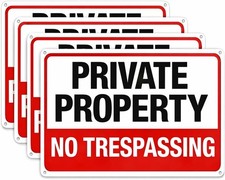 4Pack No Trespassing Signs Private Property Metal Sign 10 x 7 In Aluminum picture