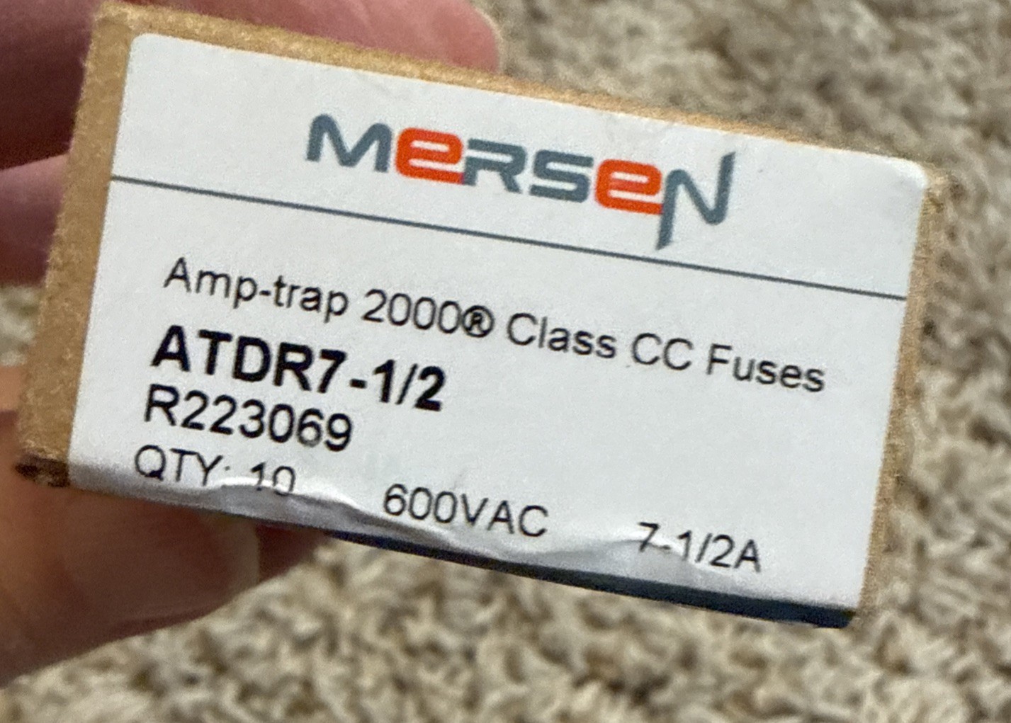 New Box of 10 Mersen Ferraz Shawmut ATDR7-1/2, 600V, TIME DELAY Fuses Class CC New Box of 10 Mersen Ferraz Shawmut ATDR7-1/2, 600V, TIME DELAY Fuses Class CC