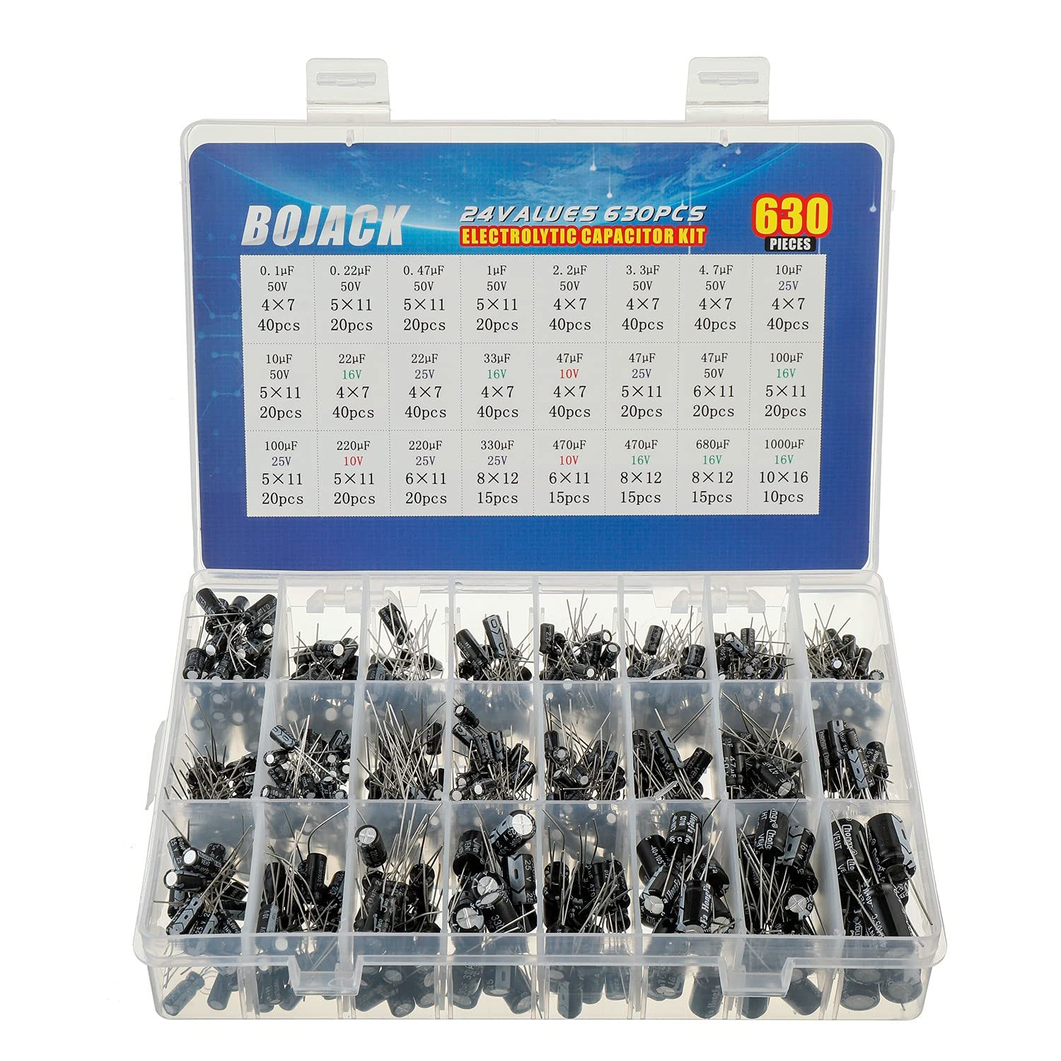 24Value 630Pcs Aluminum Electrolytic Capacitor Assortment Box Kit Range 24Value 630Pcs Aluminum Electrolytic Capacitor Assortment Box Kit Range