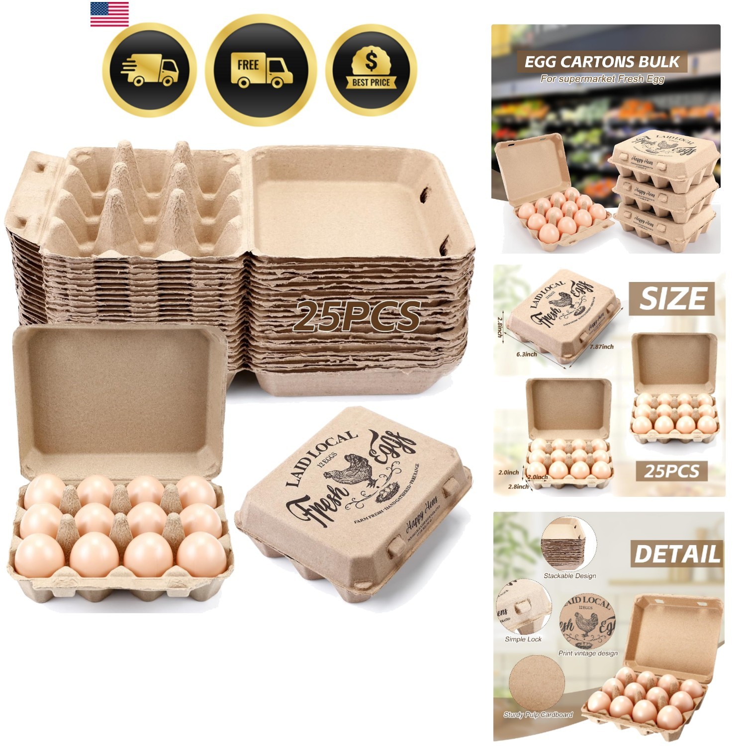 Egg Cartons 12 Count, 25 Pack Bulk Paper Pulp Boxes for Farm Eggs Egg Cartons 12 Count, 25 Pack Bulk Paper Pulp Boxes for Farm Eggs