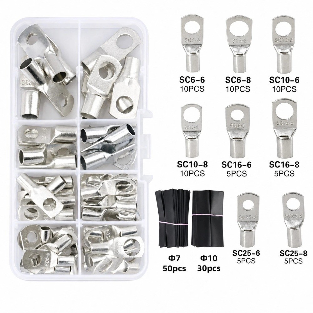 140PCS Copper Lugs Ring Terminals Bare Battery Welding Crimp Wire Connectors Kit
