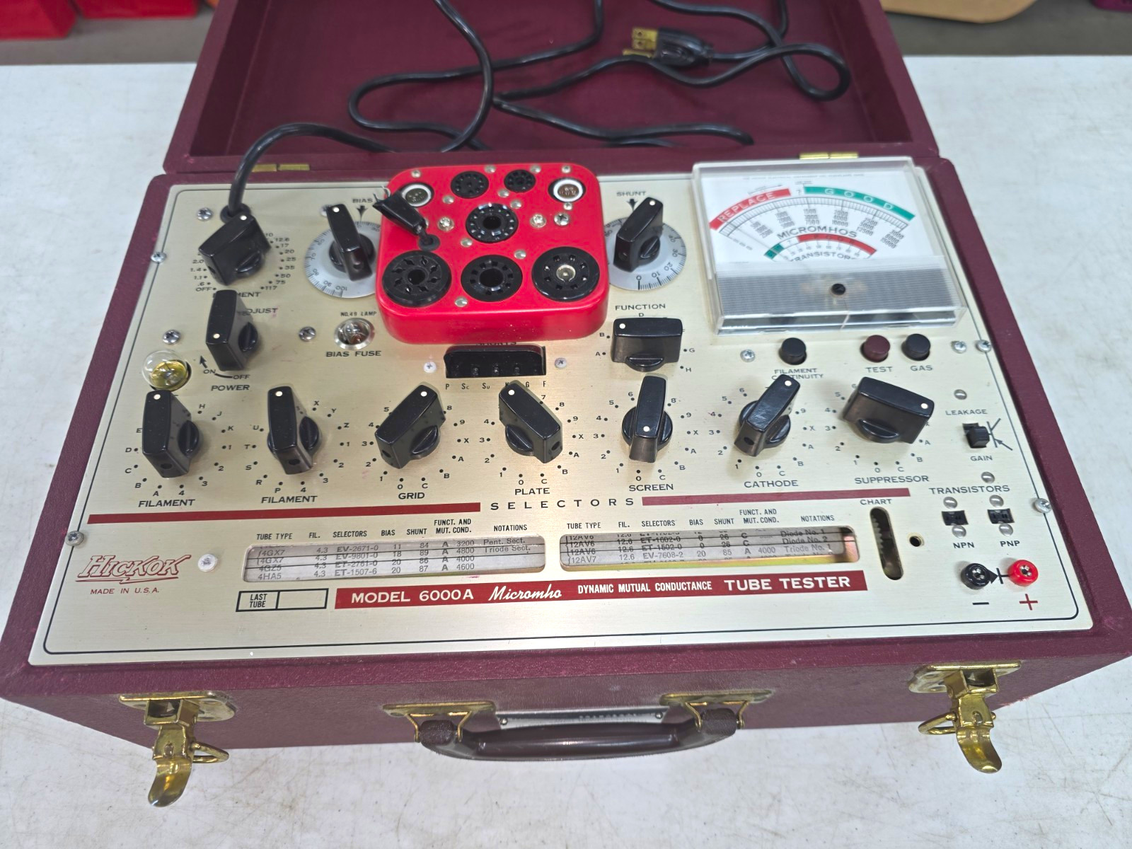 Vintage Hickok Model 6000A Tube Tester w/ CA-4 Adapter Serial 391-03901 Vintage Hickok Model 6000A Tube Tester w/ CA-4 Adapter Serial 391-03901